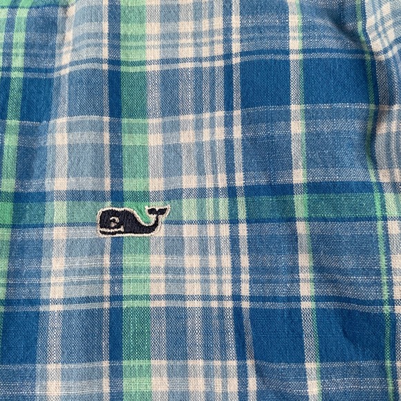 Vineyard Vines Boys Plaid Button Down‎ Shirt Kids Whale Shirt Blue Green - Picture 4 of 7